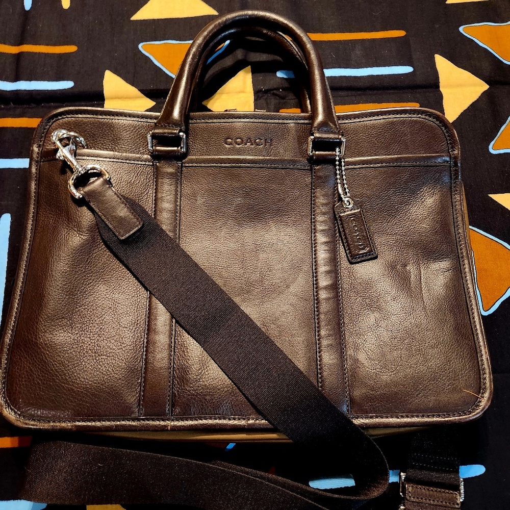 COACH Brown Leather and Nylon Briefcase